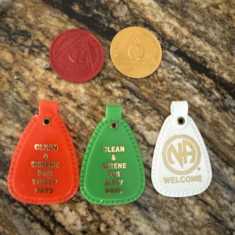 Lot of 3 Vintage NA Narcotics Anonymous Welcome, Clean & Serene 1 &2 Month Coins
